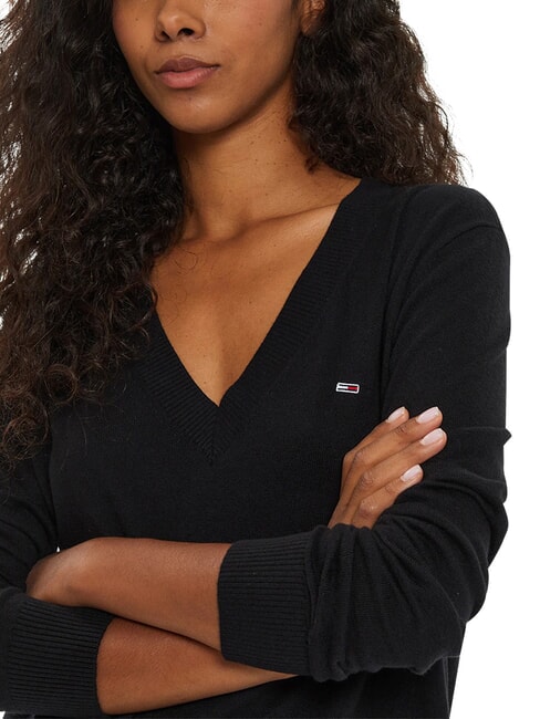 TH JEANS Pullover mit V-Ausschnitt Schwarz - Damenpullover