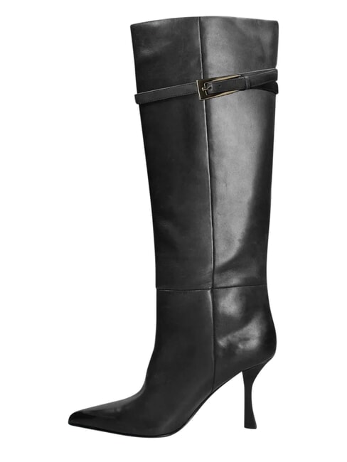 ME25 Hoher Stiefel aus Leder, 9 cm Absatz Schwarz - Damenschuhe