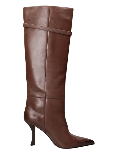 ME25 Hoher Stiefel aus Leder, 9 cm Absatz dunkelbraun - Damenschuhe