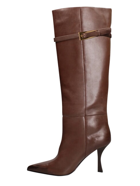 ME25 Hoher Stiefel aus Leder, 9 cm Absatz dunkelbraun - Damenschuhe