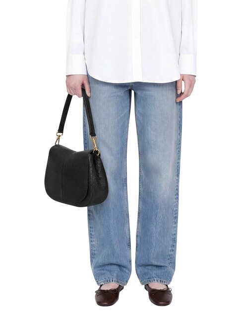 HELENA ROUND Schultertasche mit Schulterriemen aus Leder Schwarz - Damentaschen