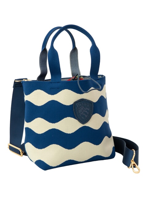 KNITTED Handtasche mit Schulterriemen Creme/Marineblau - Damentaschen
