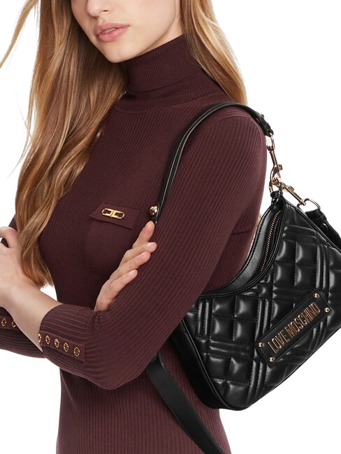 QUILTED Schultertasche mit Schultergurt Schwarz - Damentaschen