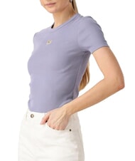 CALVIN KLEIN WASHED WOVEN LABEL Kurz&auml;rmeliges Baumwoll-T-Shirt lila - T-Shirts und Tops f&uuml;r Damen - 3