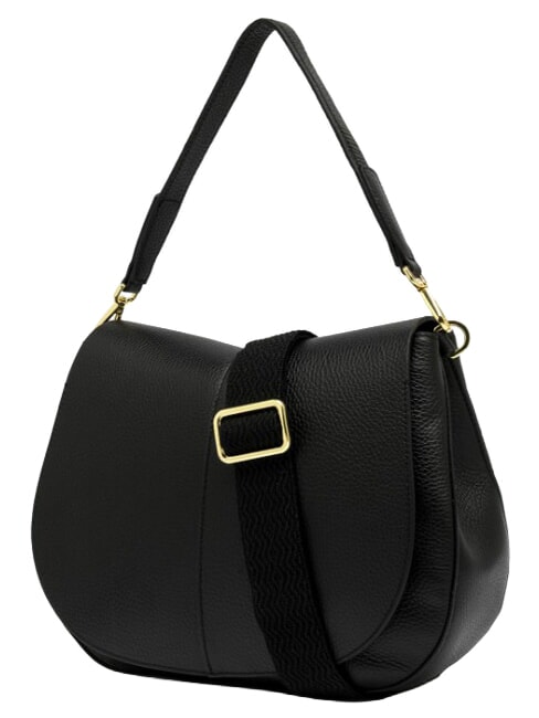 HELENA ROUND Schultertasche mit Schulterriemen, aus Leder Schwarz - Damentaschen