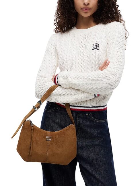 TJW SLOUCHY Schultertasche aus Wildleder dunkles Hochlandkhaki - Damentaschen
