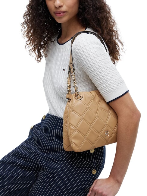 TH FEMININE Gesteppte Schultertasche klassisches Khaki - Damentaschen