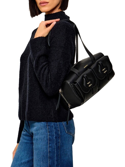 MAVERY POCKET Schultertasche aus Leder Schwarz - Damentaschen