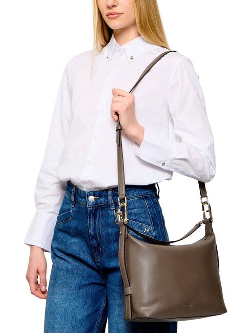 TONIE Schultertasche aus Leder mit Schulterriemen schlammiges Grau - Damentaschen