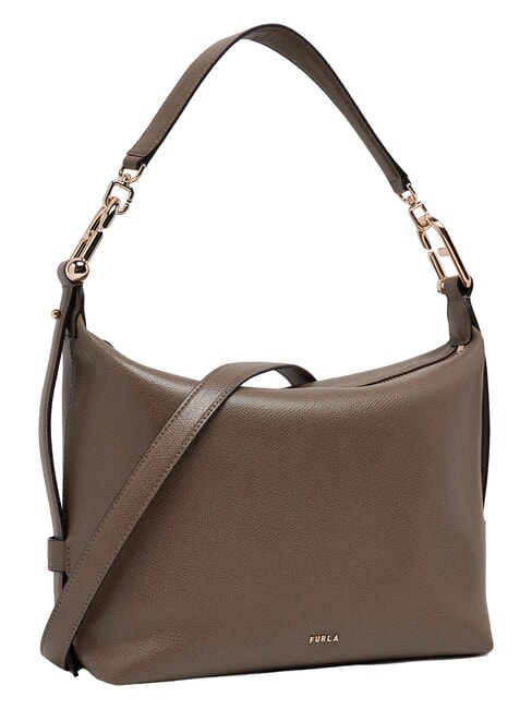 TONIE Schultertasche aus Leder mit Schulterriemen schlammiges Grau - Damentaschen