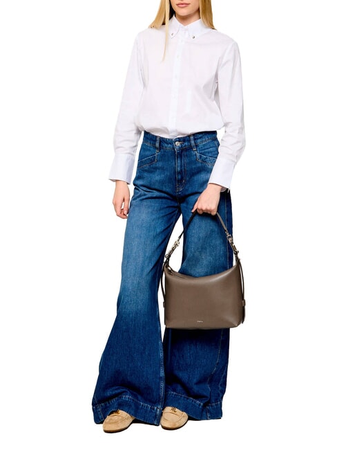 TONIE Schultertasche aus Leder mit Schulterriemen schlammiges Grau - Damentaschen
