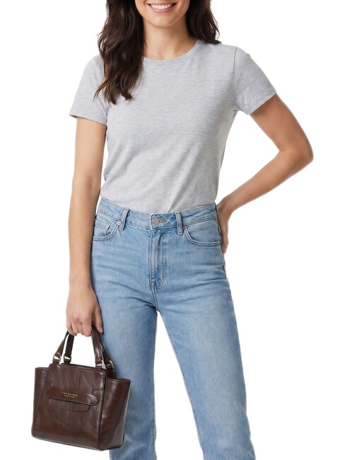 LUCREZIA Lederhandtasche mit Schulterriemen Mokka mit Gold - Damentaschen