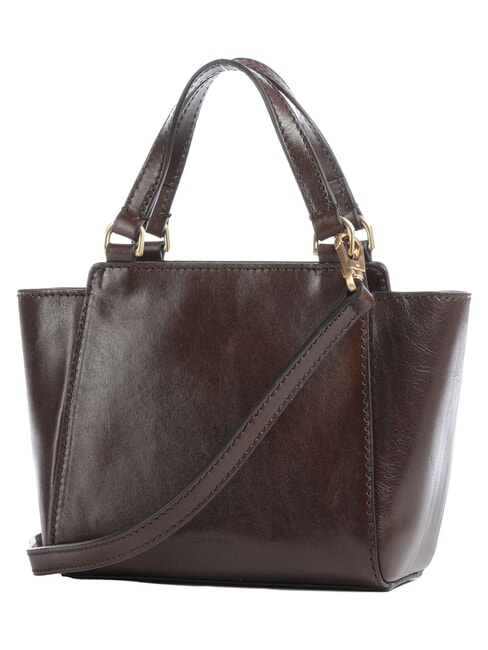LUCREZIA Lederhandtasche mit Schulterriemen Mokka mit Gold - Damentaschen