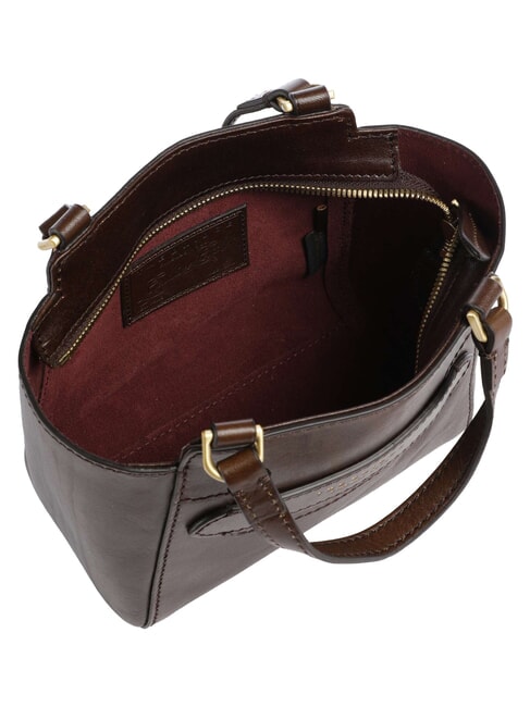 LUCREZIA Lederhandtasche mit Schulterriemen Mokka mit Gold - Damentaschen