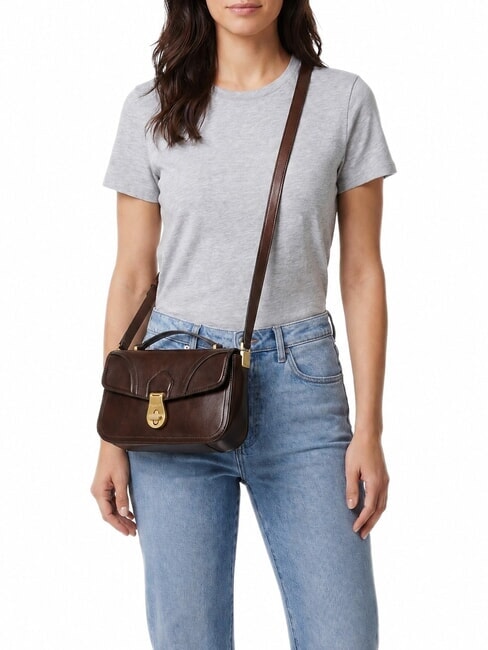 MIA Schultertasche, Leder Mokka mit Gold - Damentaschen