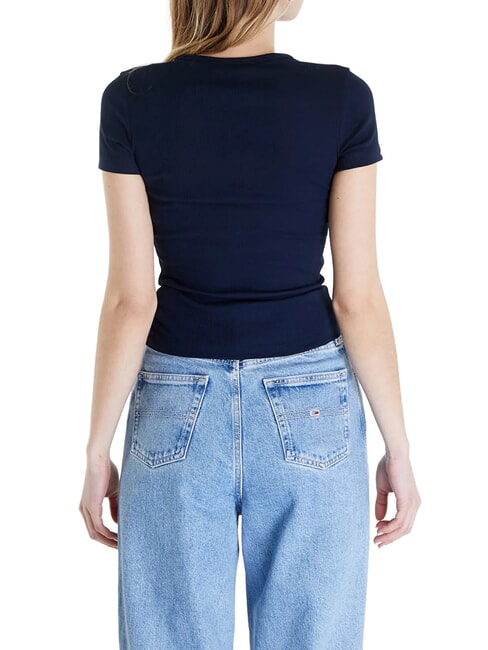 TH JEANS Geripptes Kurzarm-T-Shirt Dunkelblau - T-Shirts und Tops f&uuml;r Damen