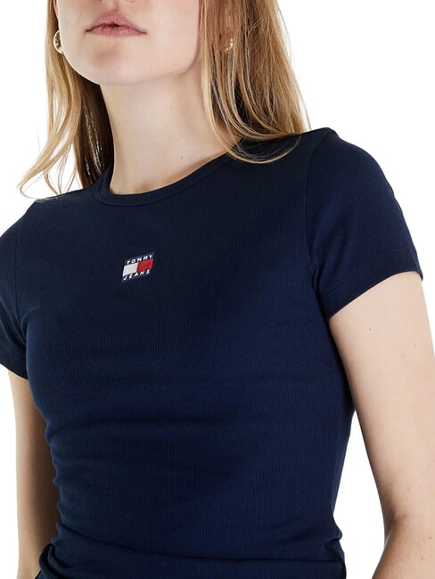 TH JEANS Geripptes Kurzarm-T-Shirt Dunkelblau - T-Shirts und Tops f&uuml;r Damen