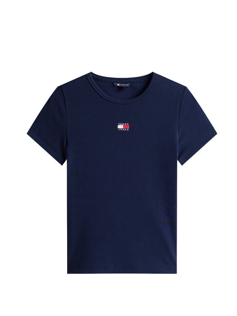 TH JEANS Geripptes Kurzarm-T-Shirt Dunkelblau - T-Shirts und Tops f&uuml;r Damen