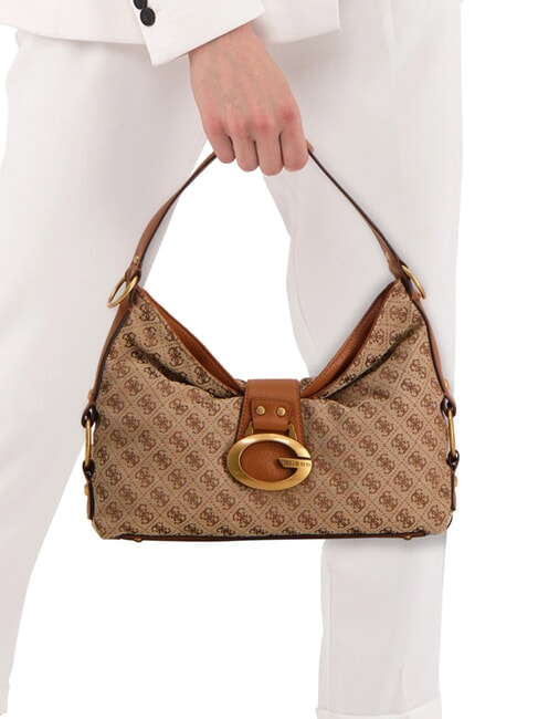 CAMDEN 4G Schultertasche, Allover-Print Logo Milch/Cognac - Damentaschen