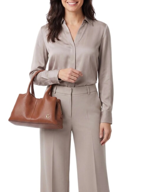 NELL Schultertasche mit Schultergurt Cognac - Damentaschen