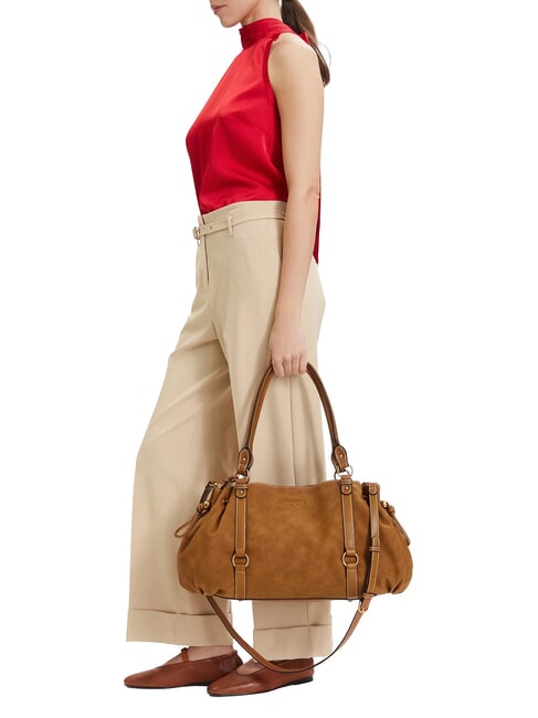 GINESA Schultertasche mit Schultergurt Kamel - Damentaschen
