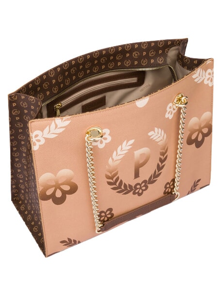 HERITAGE Einkaufstasche mit Allover-Print braun / creme - Damentaschen