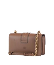 PINKO LOVE ONE CLASSIC Mini-Umh&auml;ngetasche aus Leder Cognacbraun-Antikgold - Damentaschen - 3