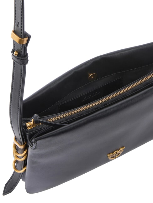 TRIPLET MINI Schultertasche aus Leder schwarz-antikgold - Damentaschen