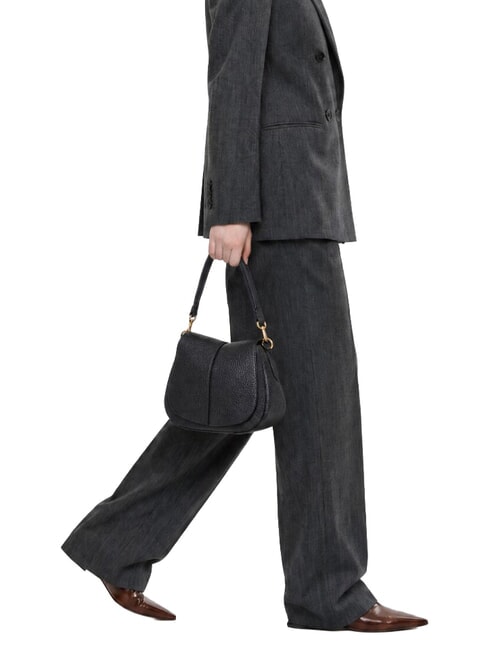HELENA ROUND Schultertasche aus Leder mit Schulterriemen Schwarz - Damentaschen