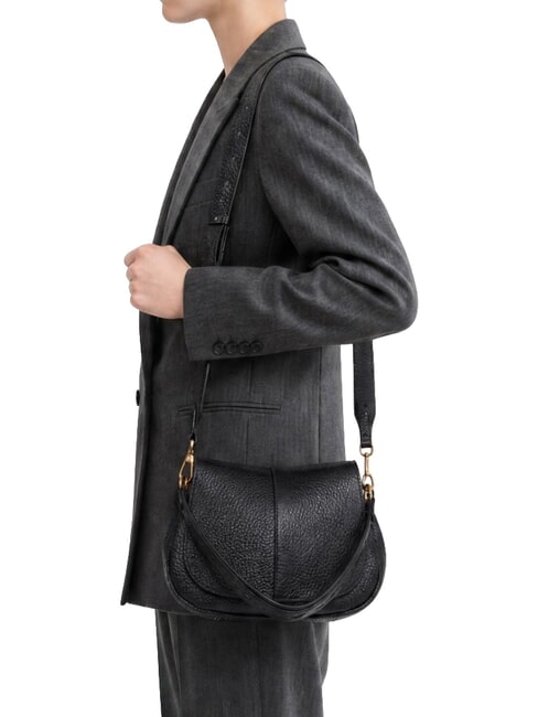 HELENA ROUND Schultertasche aus Leder mit Schulterriemen Schwarz - Damentaschen