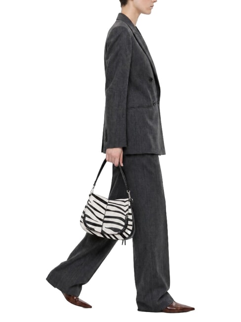 HELENA ROUND Schultertasche aus Leder mit Schulterriemen schwarz-wei&szlig;es Zebra - Damentaschen