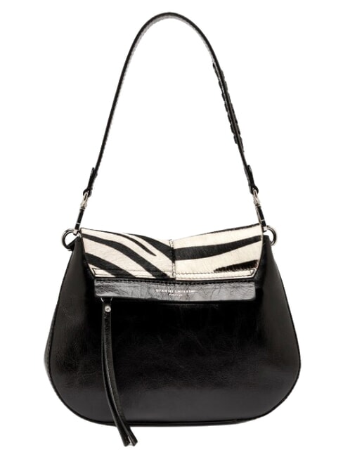 HELENA ROUND Schultertasche aus Leder mit Schulterriemen schwarz-wei&szlig;es Zebra - Damentaschen