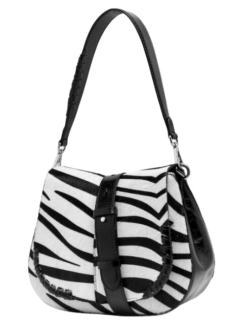 HELENA ROUND Schultertasche aus Leder mit Schulterriemen schwarz-wei&szlig;es Zebra - Damentaschen
