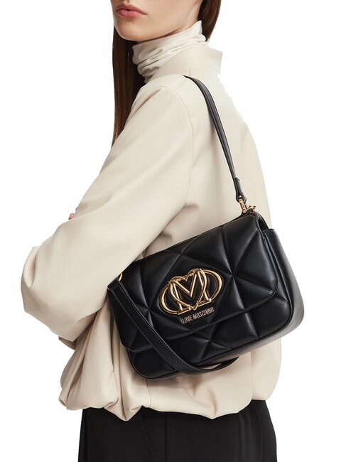EMBOSSED QUILTED Schultertasche mit Schultergurt Schwarz - Damentaschen