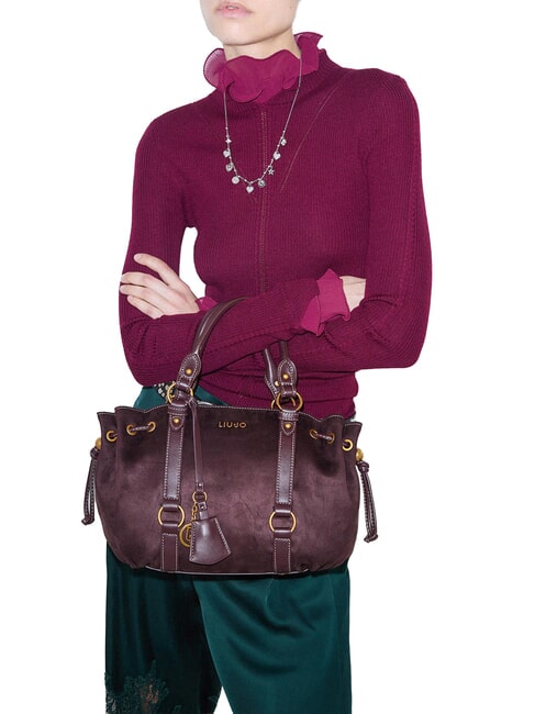 GINESA Handtasche mit Schulterriemen rote Aubergine - Damentaschen