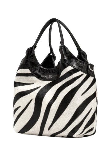ALIFA Schultertasche aus Leder mit Schulterriemen schwarz-wei&szlig;es Zebra - Damentaschen