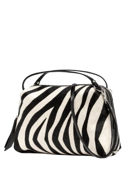 ALIFA Schultertasche aus Leder mit Schulterriemen schwarz-wei&szlig;es Zebra - Damentaschen