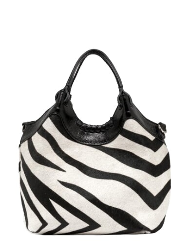 ALIFA Schultertasche aus Leder mit Schulterriemen schwarz-wei&szlig;es Zebra - Damentaschen