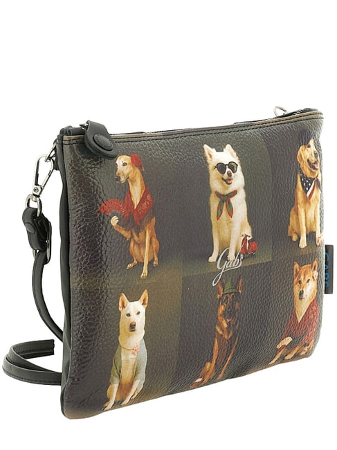BEYONCE Lederclutch mit Schulterriemen weltweit Hunde grau - Damentaschen