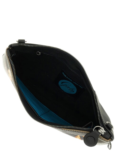 BEYONCE Lederclutch mit Schulterriemen weltweit Hunde grau - Damentaschen