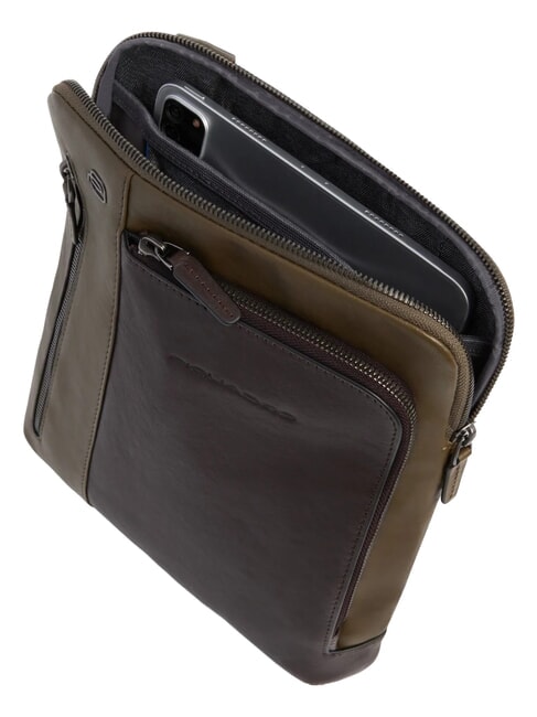 BLACK SQUARE  Flache Ledertasche gr&uuml;n / dunkelbraun - Umh&auml;ngetaschen Herren