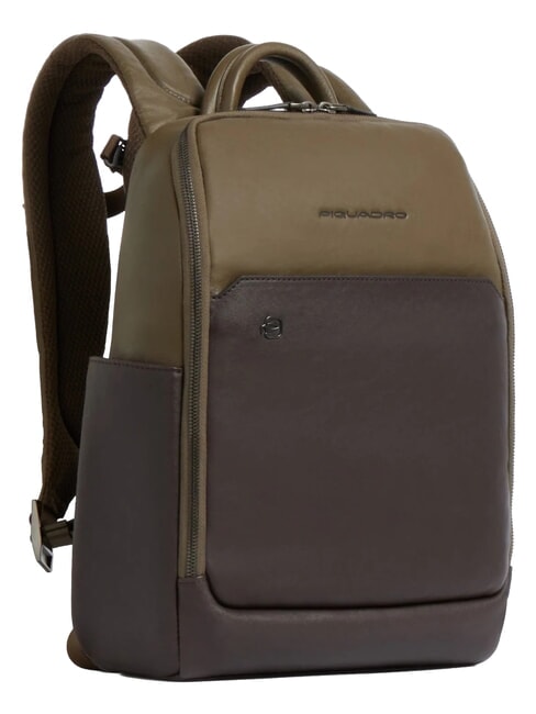 BLACK SQUARE 13-Zoll-Laptop-Rucksack aus Leder gr&uuml;n / dunkelbraun - PC-Rucks&auml;cke