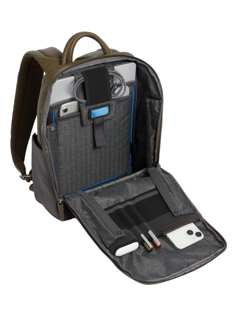 BLACK SQUARE 13-Zoll-Laptop-Rucksack aus Leder gr&uuml;n / dunkelbraun - PC-Rucks&auml;cke