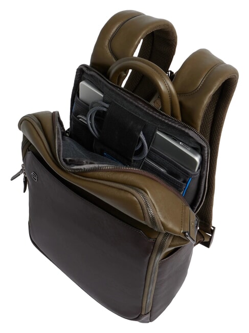 BLACK SQUARE  14" Laptop-Rucksack aus Leder gr&uuml;n / dunkelbraun - PC-Rucks&auml;cke