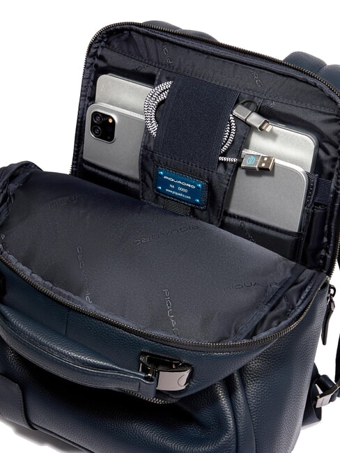 MODUS SPECIALE 14-Zoll-Laptop-Rucksack aus Leder Blau - PC-Rucks&auml;cke