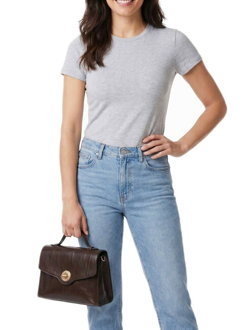 IRENE Schultertasche aus Leder Mokka mit Gold - Damentaschen