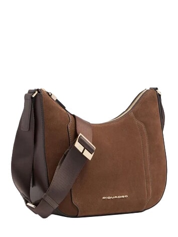 CIRCLE Schultertasche, Leder dunkelwalnussfarbenes Wildleder - Damentaschen