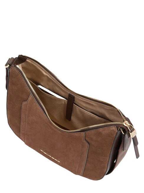 CIRCLE Schultertasche, Leder dunkelwalnussfarbenes Wildleder - Damentaschen