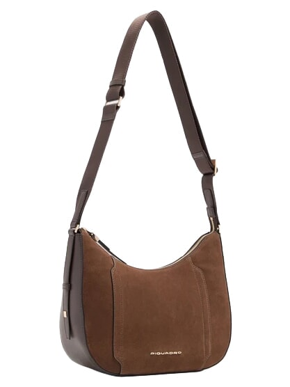 CIRCLE Schultertasche, Leder dunkelwalnussfarbenes Wildleder - Damentaschen