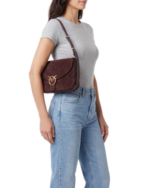 LOVE SATCHEL Schultertasche aus Wildleder Burgunder-Antikgold - Damentaschen